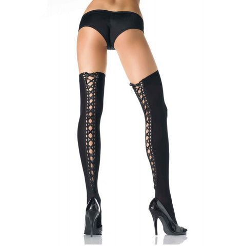 OPAQUE THIGH HIGHS W/ LACE UP BACK