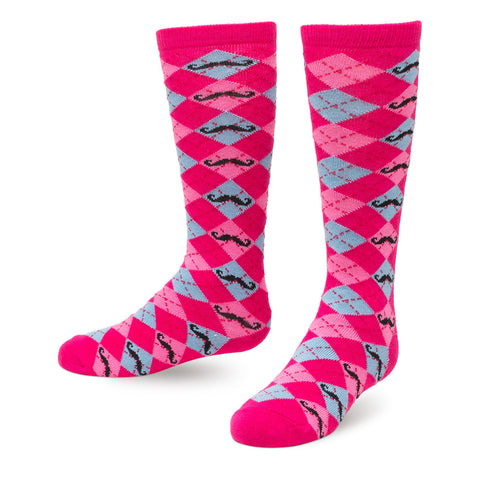 Pink Argyle Mustache Youth