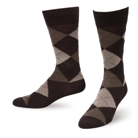 Dark Brown Argyle Men's Dress Socks